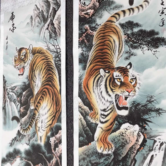 Bundled Paintings: An Ascending Tiger & A Descending Tiger