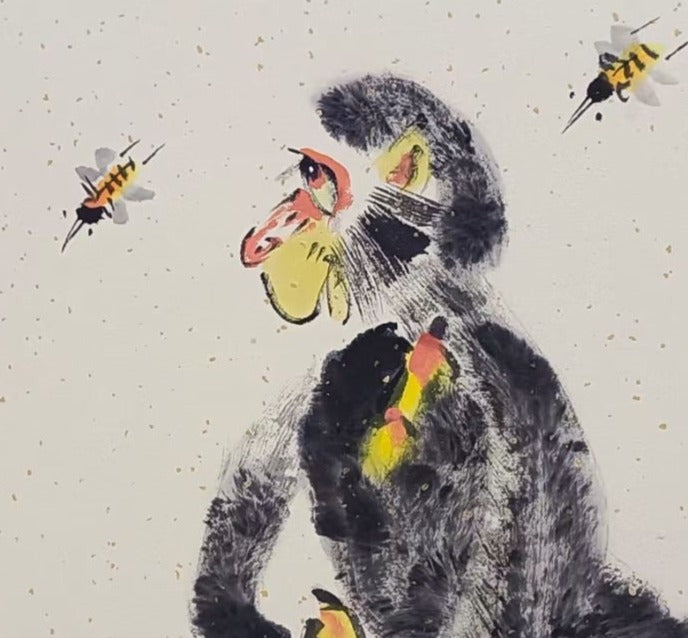 Traditional Chinese Painting Animal Theme - Monkeys: Gold Everywhere