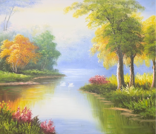 A Landscape Oil Painting: A Tranquil Lake