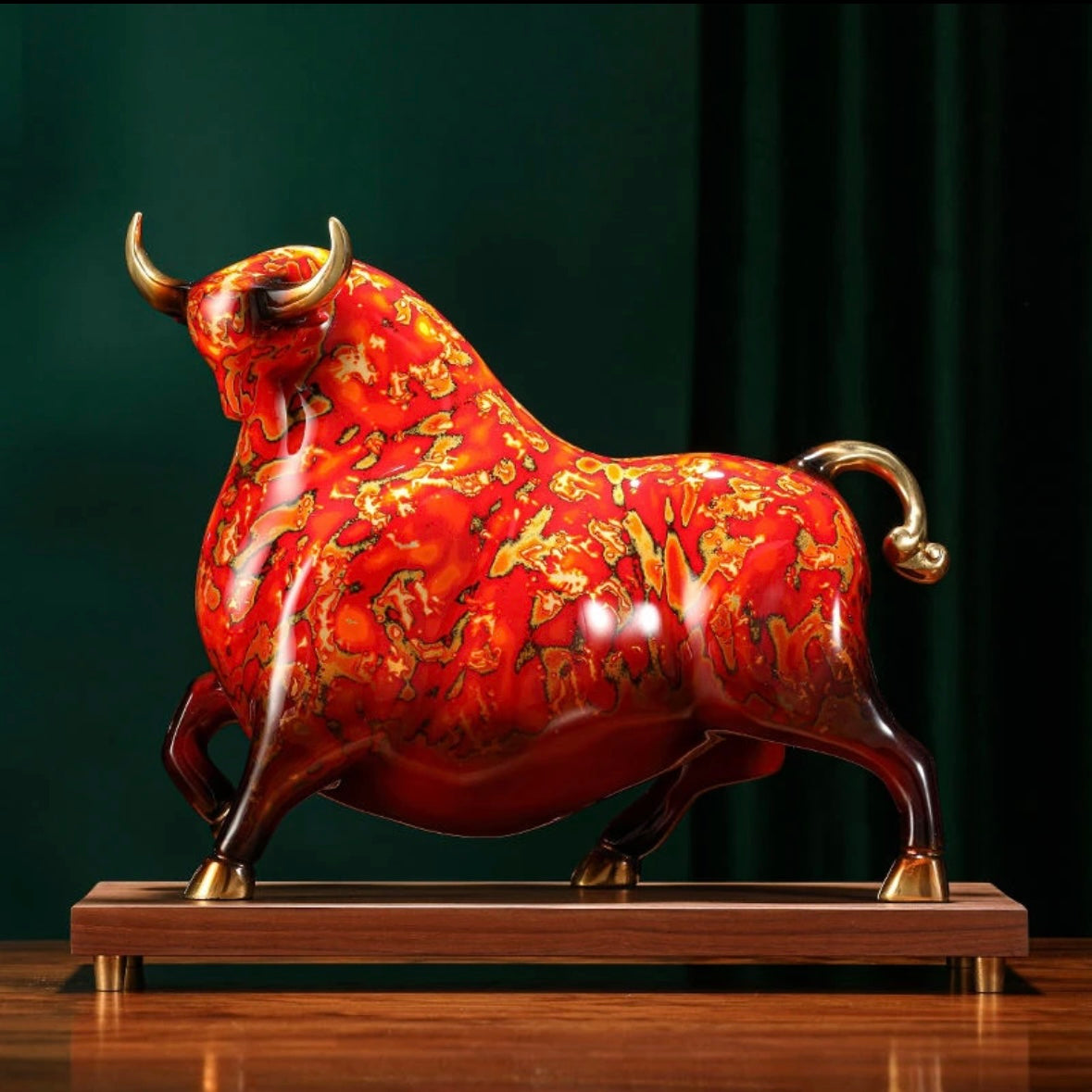 Bronze Bull Sculpture Lacquered Majesty: The Regal Saunter